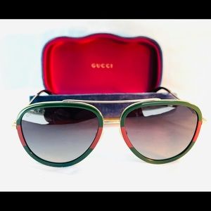 GUCCI Gold-tone Web Stripe Aviator Sunglasses